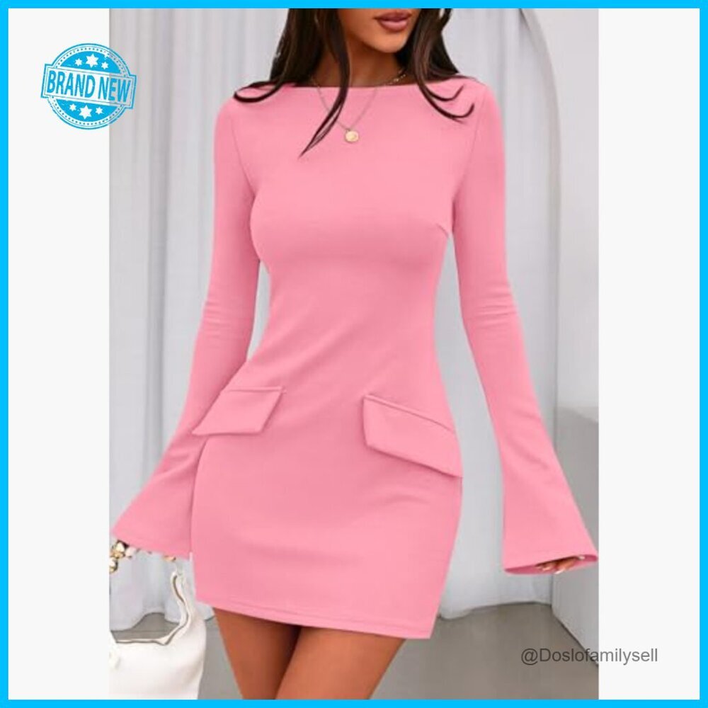 Long Sleeve Mini Dress Bodycon Knit Elegant Fall Party Formal Chic - Picture 6 of 7